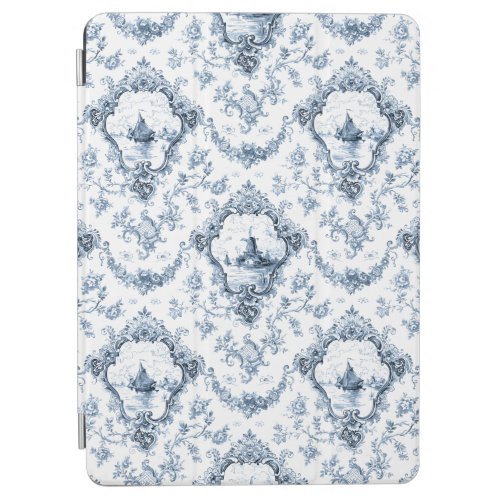 Engraved Floral Toile wWindmill  Boats_Blue iPad Air Cover