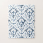 Engraved Floral Toile w/Windmill & Boats-Blue Jigsaw Puzzle<br><div class="desc">Elegant classic engraved blue and white floral toile pattern featuring windmill and sailboat vignettes in ornate Rococo medallions with garlands of roses and swirling vines. Pattern is seamless and can be scaled up or down.</div>