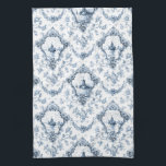 Engraved Floral Toile w/Windmill & Boats-Blue Kitchen Towel<br><div class="desc">Elegant classic engraved blue and white floral toile pattern featuring windmill and sailboat vignettes in ornate Rococo medallions with garlands of roses and swirling vines. Pattern is seamless and can be scaled up or down.</div>