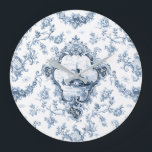 Engraved Floral Toile w/Windmill & Boats-Blue Large Clock<br><div class="desc">Elegant classic engraved blue and white floral toile pattern featuring windmill and sailboat vignettes in ornate Rococo medallions with garlands of roses and swirling vines. Pattern is seamless and can be scaled up or down.</div>
