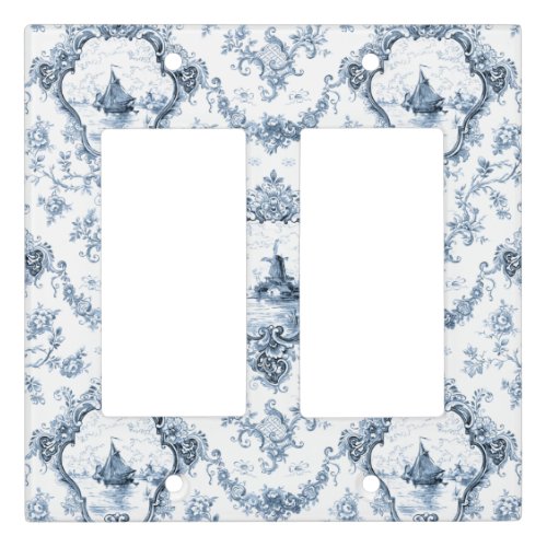 Engraved Floral Toile wWindmill  Boats_Blue Light Switch Cover