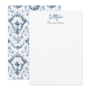 Engraved Floral Toile w/Windmill & Boats-Blue Note Card