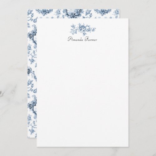 Engraved Floral Toile wWindmill  Boats_Blue Note Card