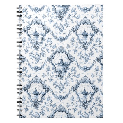 Engraved Floral Toile wWindmill  Boats_Blue Notebook