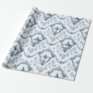 Engraved Floral Toile w/Windmill & Boats-Blue Wrapping Paper