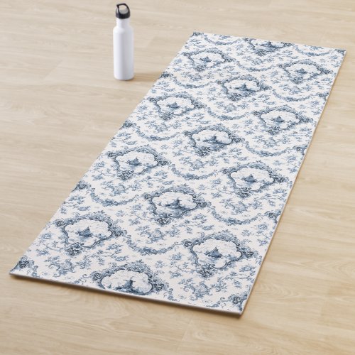 Engraved Floral Toile wWindmill  Boats_Blue Yoga Mat