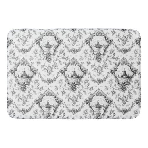 Engraved Floral Toile wWindmill  Boats_Gray Bath Mat