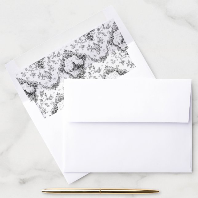 Engraved Floral Toile w/Windmill & Boats-Gray Envelope Liner (Desk)