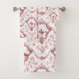 Engraved Floral Toile w/Windmill &amp; Boats-Pink Bath Towel Set