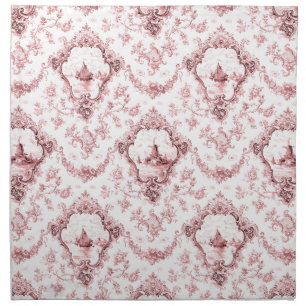Engraved Floral Toile w/Windmill & Boats-Pink Cloth Napkin