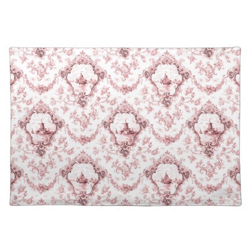 Engraved Floral Toile wWindmill  Boats_Pink Cloth Placemat
