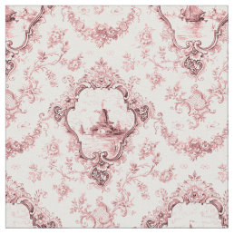 Engraved Floral Toile w/Windmill &amp; Boats-Pink Fabric