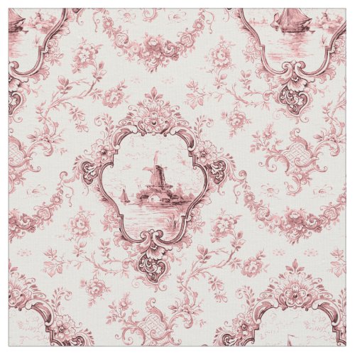 Engraved Floral Toile wWindmill  Boats_Pink Fabric