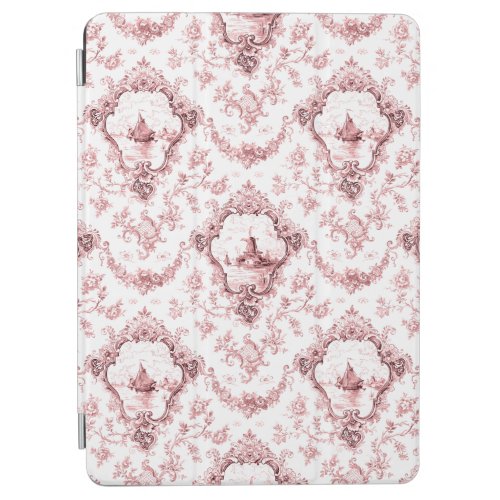 Engraved Floral Toile wWindmill  Boats_Pink iPad Air Cover