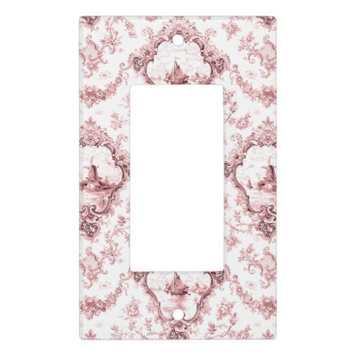 Engraved Floral Toile wWindmill  Boats_Pink Light Switch Cover