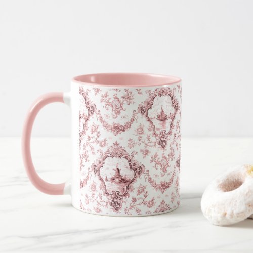 Engraved Floral Toile wWindmill  Boats_Pink Mug