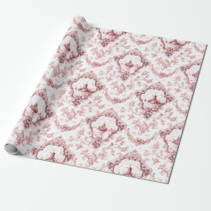 Engraved Floral Toile w/Windmill & Boats-Pink Wrapping Paper