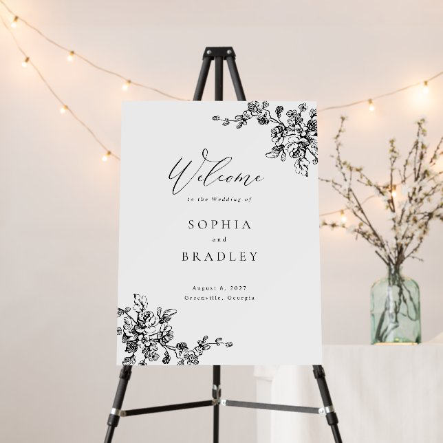 Engraved Floral Vintage Wedding Welcome Foam Board (In Situ (Stand))