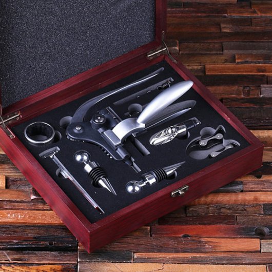 Engraved Gift Box & 7 Piece Wine Accessories Set (Inside)