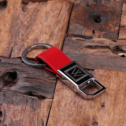 Engraved Gift Box and Red Leather & Steel Keychain (Top)