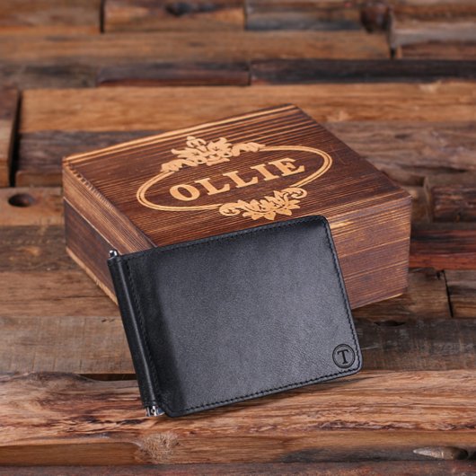 Engraved Gift Box & Circle Monogram Men's Wallet (Top)