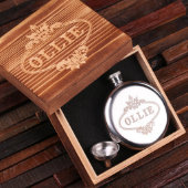 Engraved Gift Box & Round 5 oz. Steel Hip Flask (Inside)