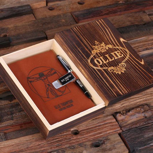 Engraved Gift Box Set with Pen and Leather Journal (Inside)