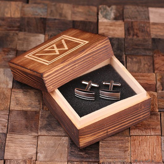 Engraved Gift Box Set with Rectangular Cufflinks (Inside)