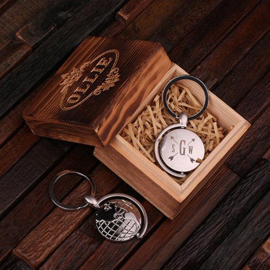 Engraved Gift Box & Stainless Steel Globe Keychain (Inside)