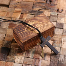 Engraved Gift Box with Black Cross Necklace