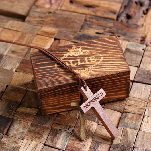 Engraved Gift Box with Brown Cross Necklace (Top)