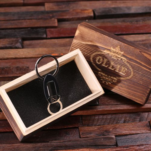 Engraved Gift Box with Leather  Steel Keychain