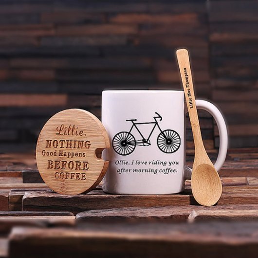 Engraved Gift Set Bamboo Teaspoon Lid & Coffee Mug (Front)