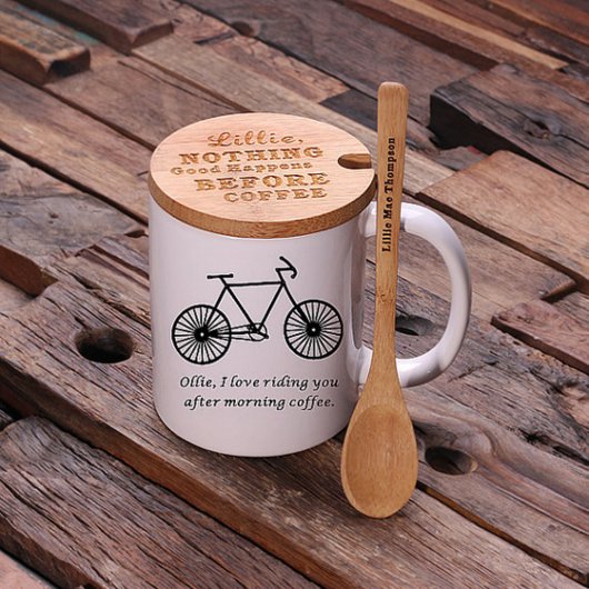 Engraved Gift Set Bamboo Teaspoon Lid & Coffee Mug (Top)