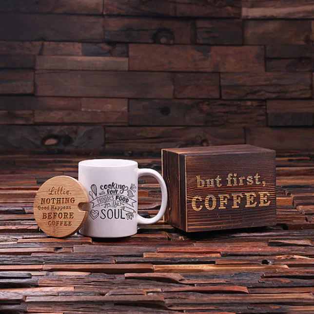 Engraved Gift Set w/ Bamboo Lid & Coffee Mug (Front)