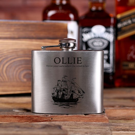 Engraved Gift Set w/ Playing Cards & Dice & Flasks (Front)