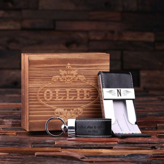 Engraved Gift Set with Black Leather Keychain (Inside)