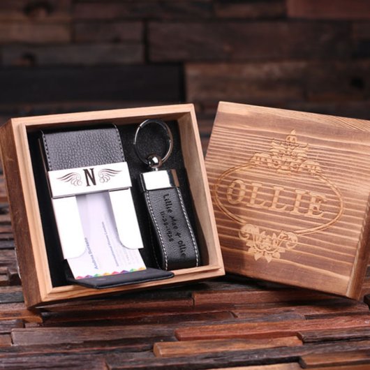 Engraved Gift Set with Black Leather Keychain (Inside)