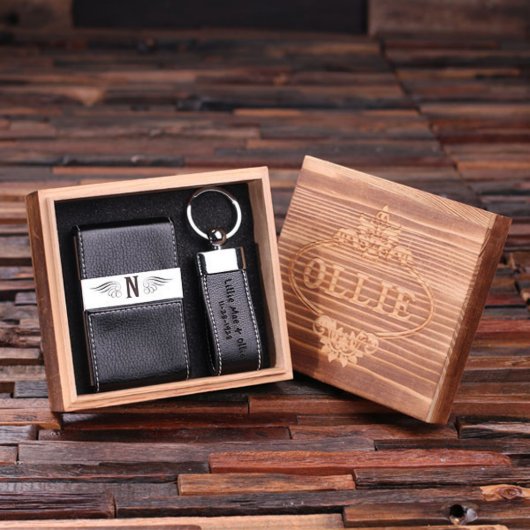 Engraved Gift Set with Black Leather Keychain (Inside)