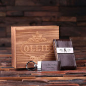 Engraved Gift Set with Brown Leather Keychain (Front)