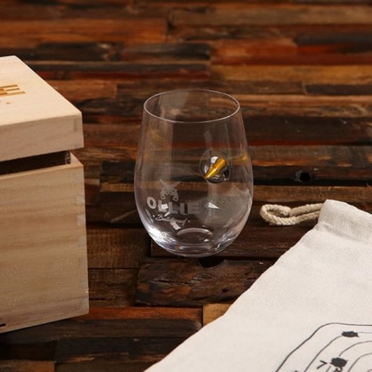 Engraved Gift Set with Stemless Bullet Wine Glass (Front)
