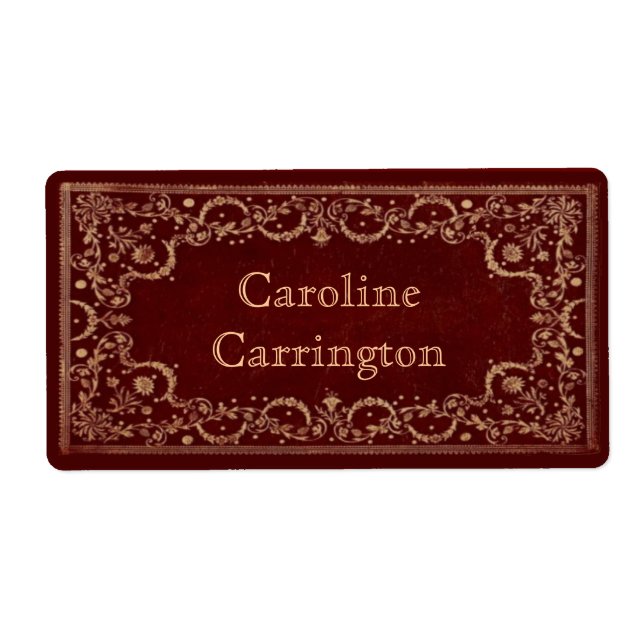 Engraved Gilt Leather Effect Personal Bookplate (Front)