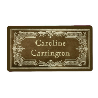 Engraved Gilt Leather Personal Bookplate Stickers