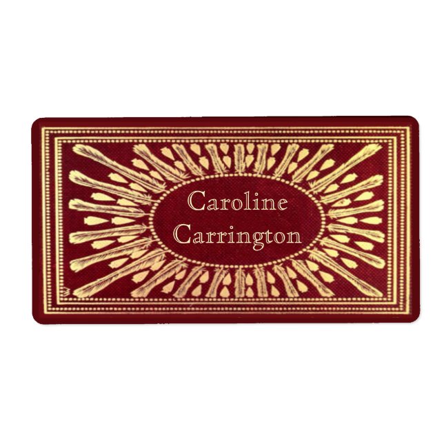Engraved Gilt Leather Personal Bookplate Stickers (Front)