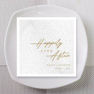 Engraved Gold Script Geometric Wedding Napkins