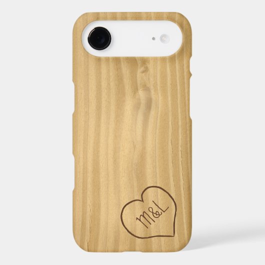 Engraved Heart and Initials on Wood Grain texture Case-Mate iPhone Case (Back)