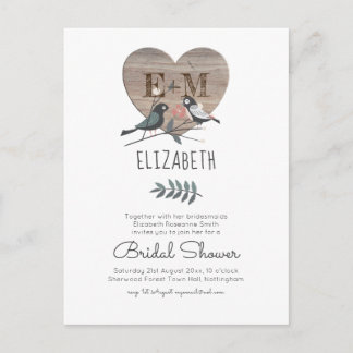Engraved Heart Woodland Wedding Bridal Shower Postcard