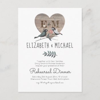 Engraved Heart Woodland Wedding Rehearsal Dinner Postcard by invitationz at Zazzle