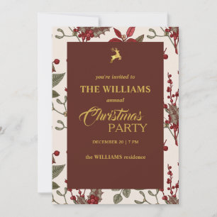 Engraved Holly and Mistletoe, Gold Reindeer Invitation