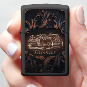 Engraved Horse & Farm Scene Zippo Lighter